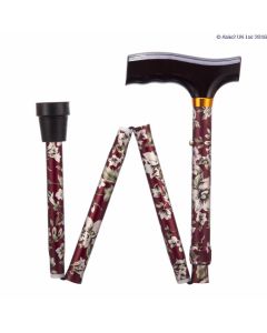 Folding Adjustable Walking Sticks - Burgundy Flower 33-37"