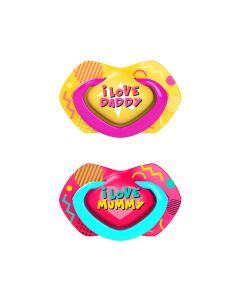 Canpol Set Of Silicone Symmetrical Soothers 6-18 Neon Love 2Pcs. Pink