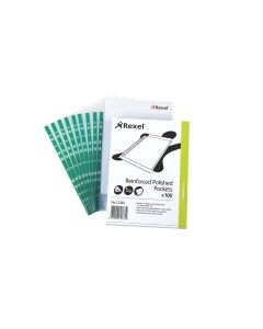 Rexel Reinforced 80 Micron A4 Top Opening Punched Pocket Green Strip Pk 100