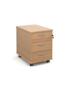 Mobile 3 drawer pedestal with silver handles 600mm deep - beech - Delivery only