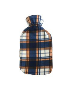 Fortuna Hot Water Bottle  w/Fleece Cover Orange & Blue Tartan