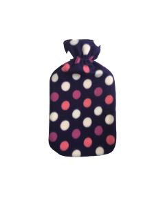 Fortuna Hot Water Bottle w/Fleece Cover Pink,Purple & White with Dots